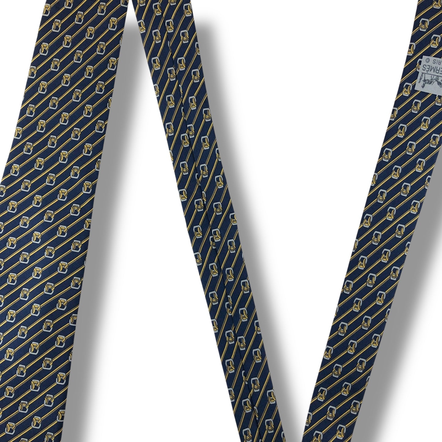 【7575】良品！エルメス　ネクタイ　ネイビー系