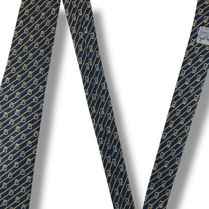 【7575】良品！エルメス　ネクタイ　ネイビー系