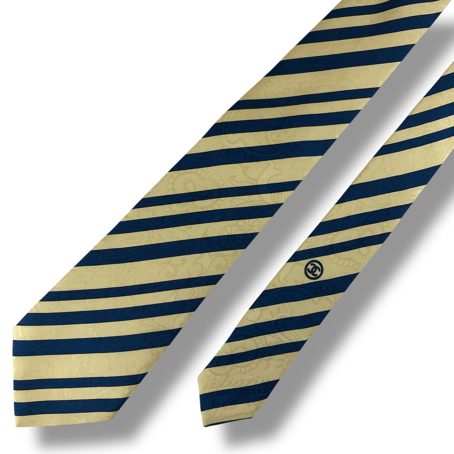 【7578】良品！シャネル　ネクタイ　ゴールド系　ストライプ柄系