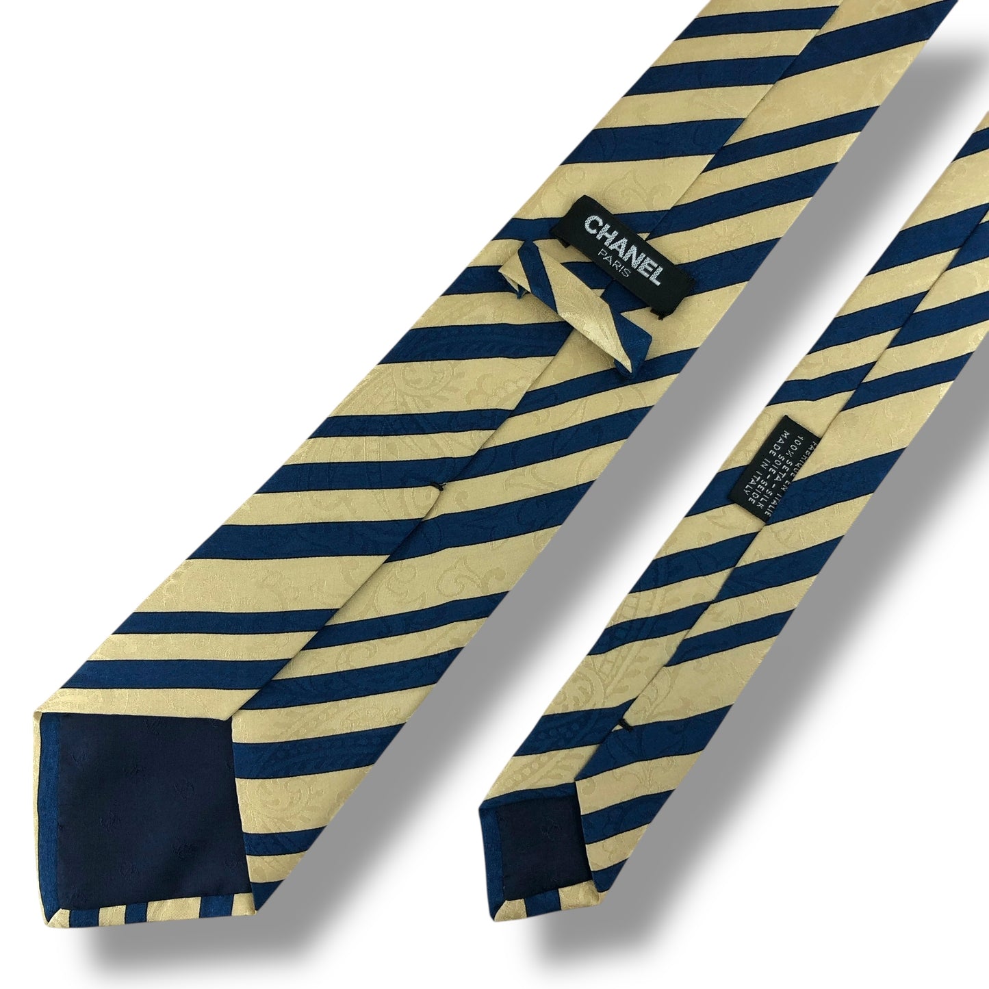 【7578】良品！シャネル　ネクタイ　ゴールド系　ストライプ柄系