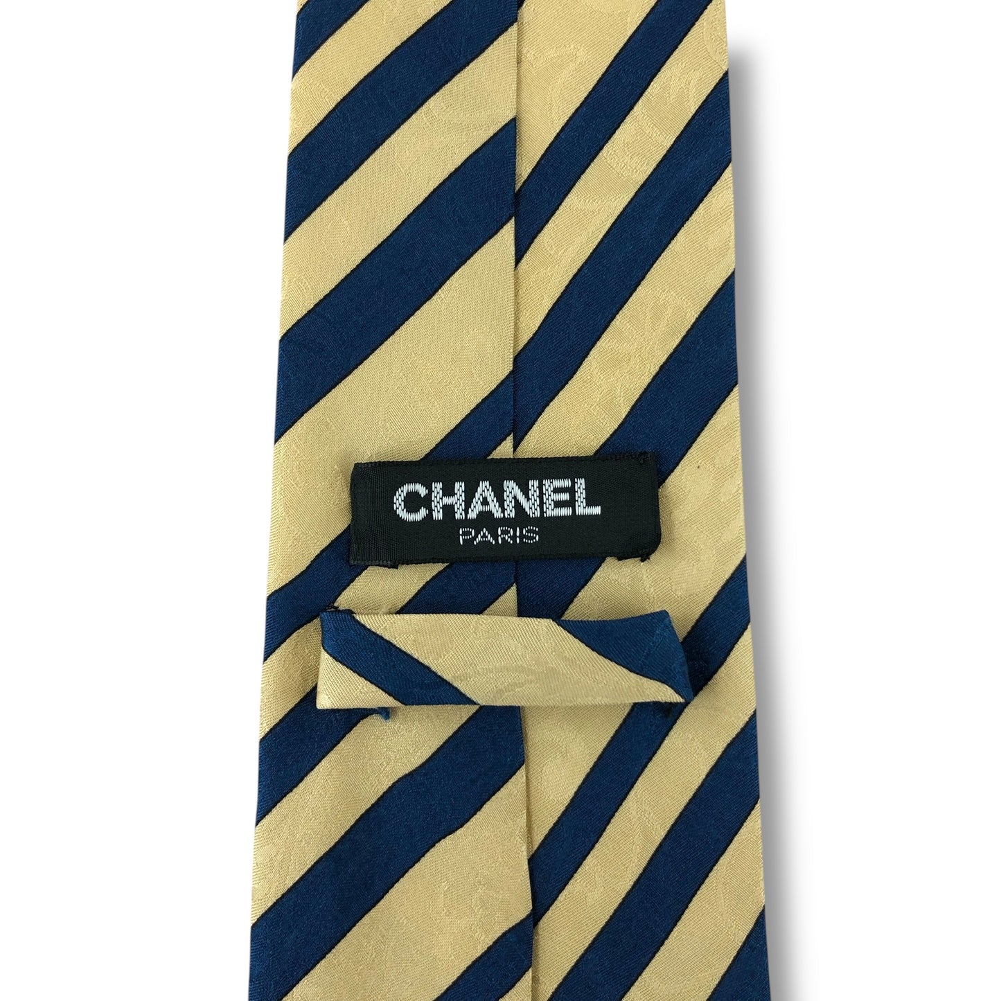【7578】良品！シャネル　ネクタイ　ゴールド系　ストライプ柄系
