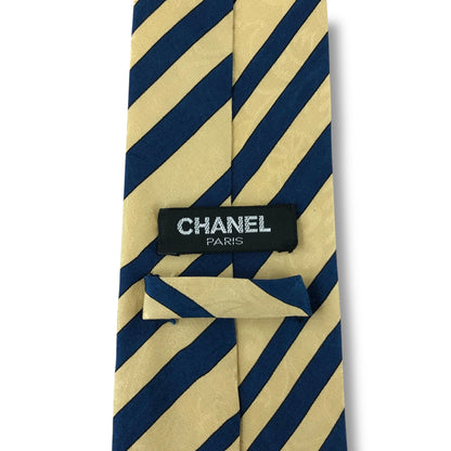 【7578】良品！シャネル　ネクタイ　ゴールド系　ストライプ柄系
