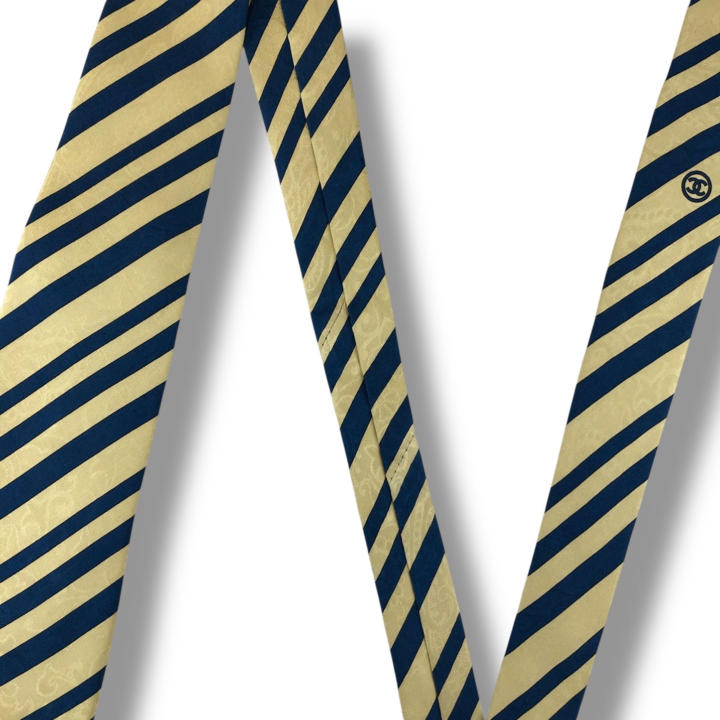 【7578】良品！シャネル　ネクタイ　ゴールド系　ストライプ柄系