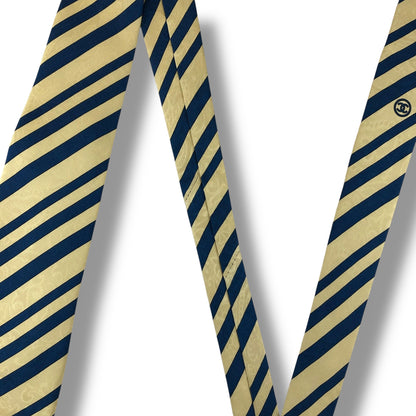 【7578】良品！シャネル　ネクタイ　ゴールド系　ストライプ柄系