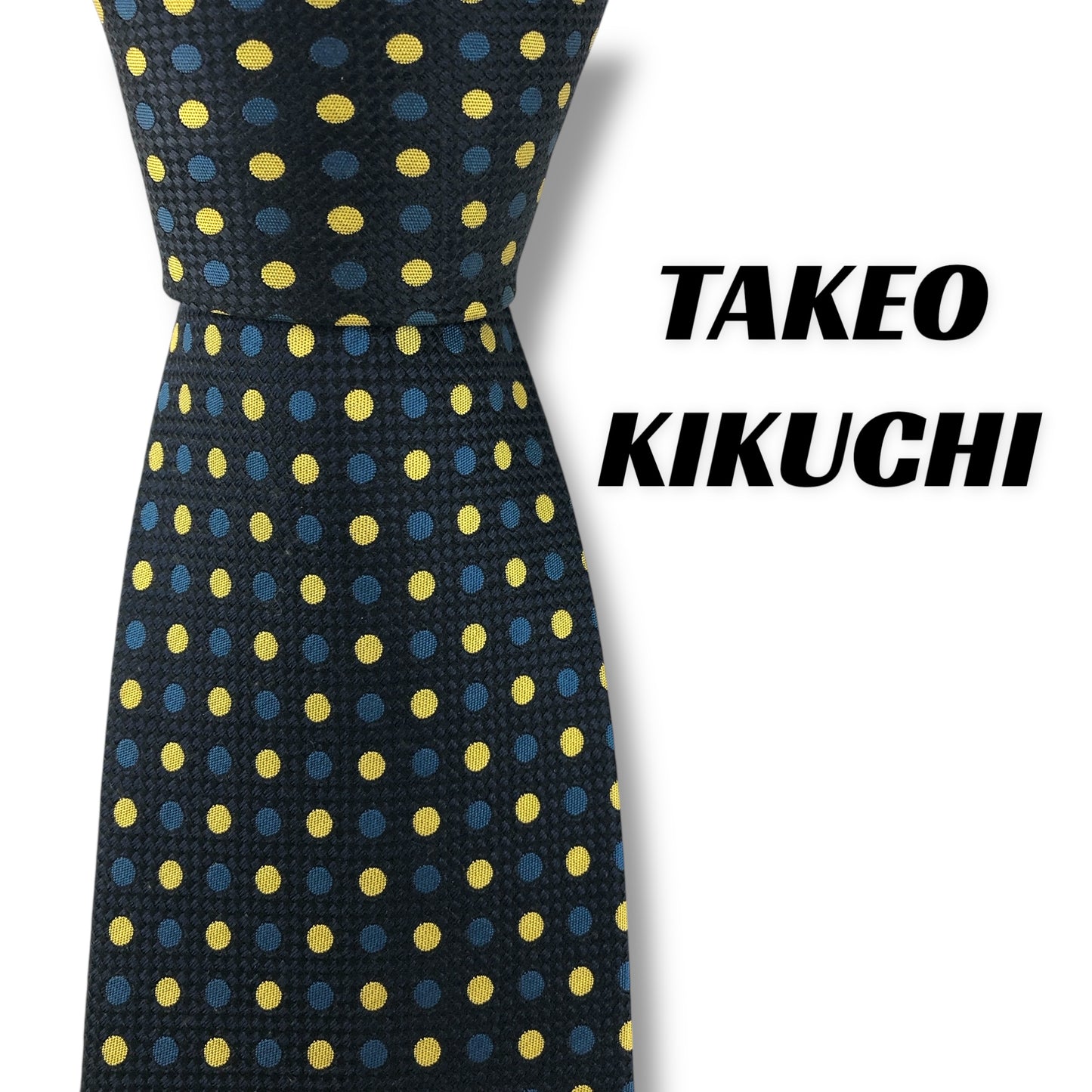 【7580】良品！タケオキクチ　ネクタイ　ネイビー系　ドット柄