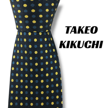 【7580】良品！タケオキクチ　ネクタイ　ネイビー系　ドット柄