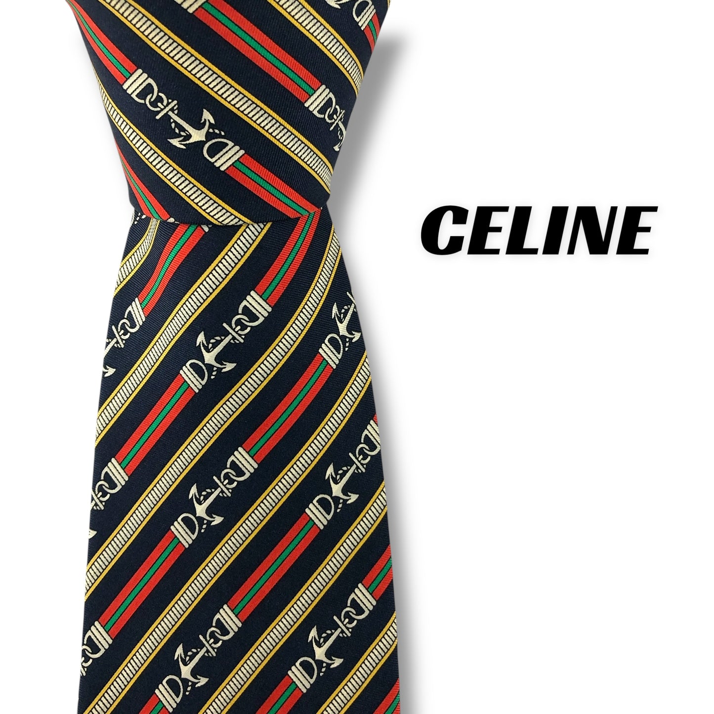 【7582】美品ー良品！セリーヌ　ネクタイ　ネイビー系