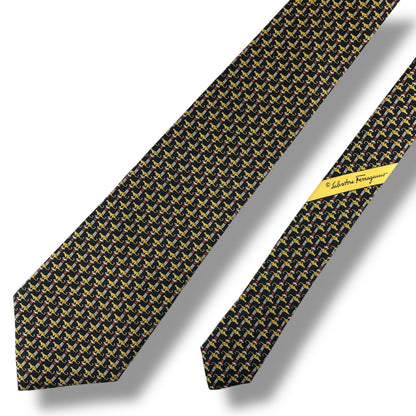 【7584】良品！サルヴァトーレフェラガモ　ネクタイ　ブラック系　ヒョウ柄