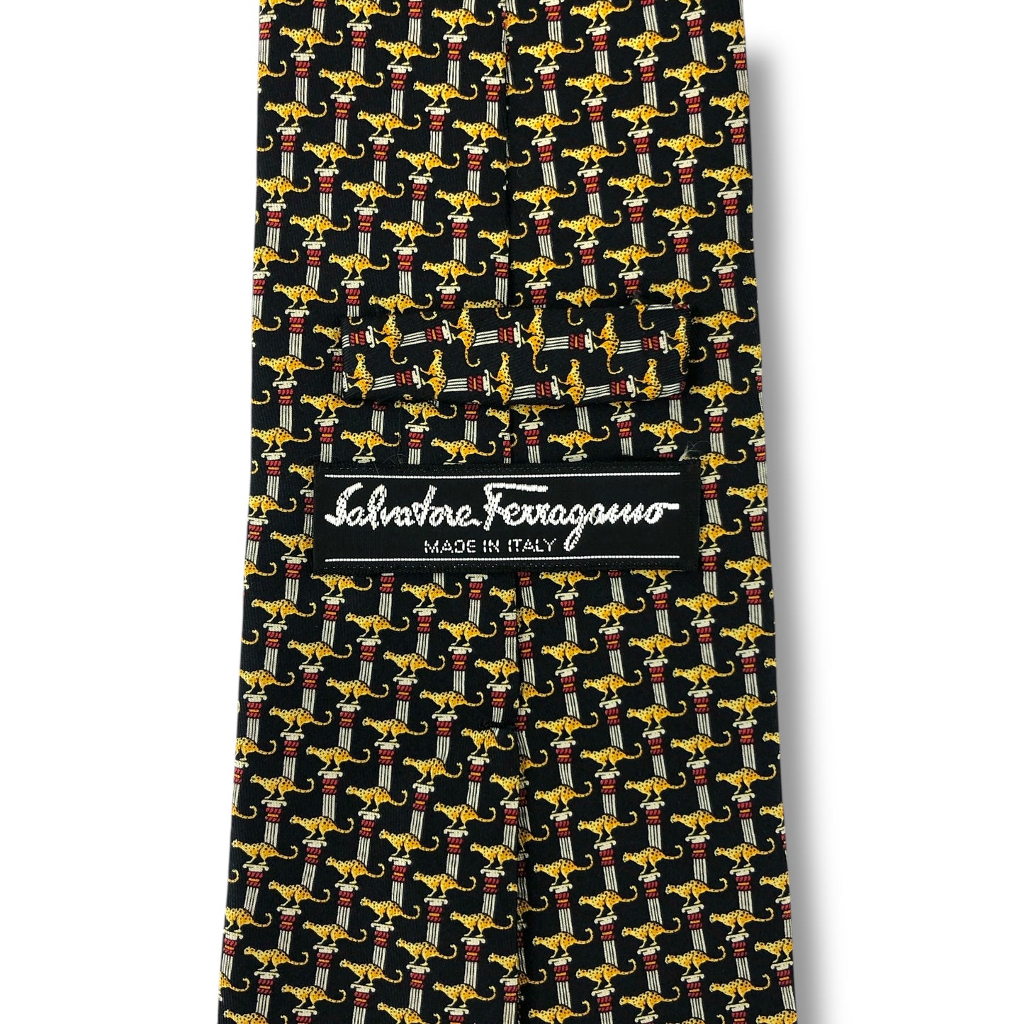 【7584】良品！サルヴァトーレフェラガモ　ネクタイ　ブラック系　ヒョウ柄