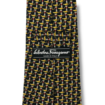 【7584】良品！サルヴァトーレフェラガモ　ネクタイ　ブラック系　ヒョウ柄