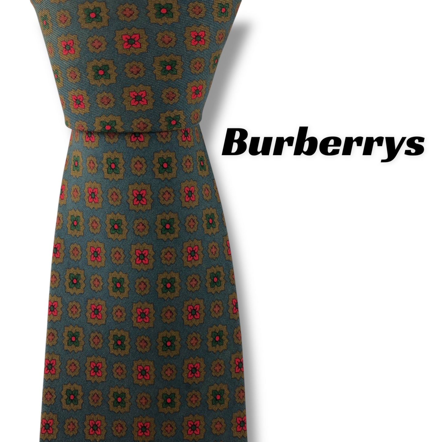 【7585】良品！バーバリー　ネクタイ　グレー系　花柄