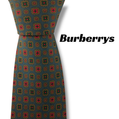 【7585】良品！バーバリー　ネクタイ　グレー系　花柄