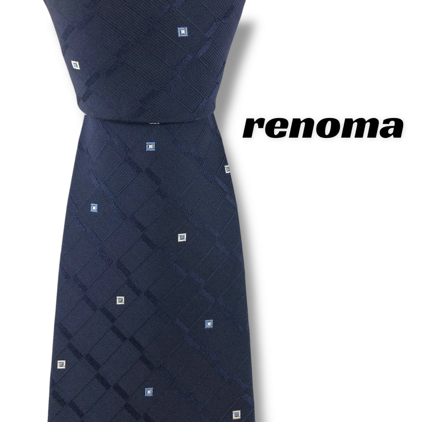 【7586】美品ー良品！レノマ　ネクタイ　ネイビー系