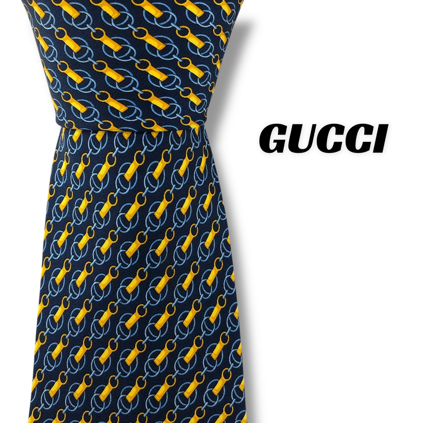 【7591】良品！グッチ　ネクタイ　ネイビー系