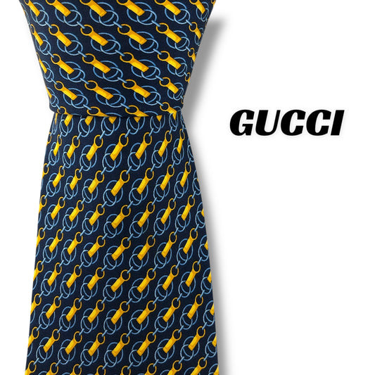 【7591】良品！グッチ　ネクタイ　ネイビー系