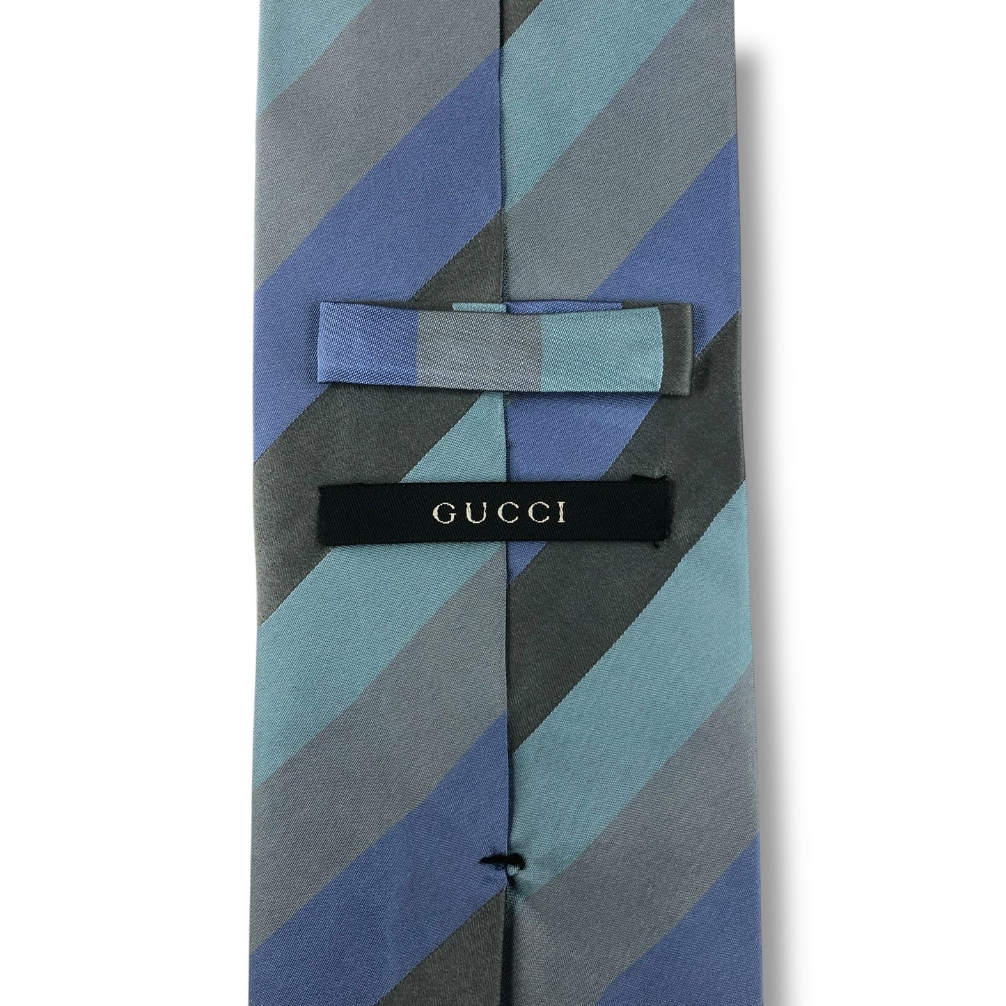 【7593】良品！グッチ　ネクタイ　水色系　ストライプ柄