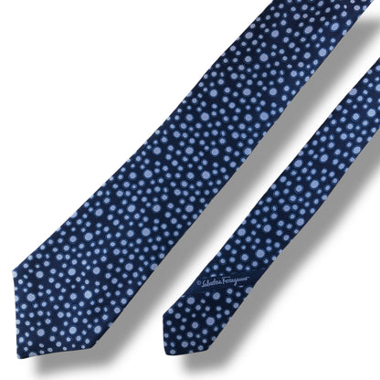 【7596】美品！サルヴァトーレフェラガモ　ネクタイ　ネイビー系　ドット柄