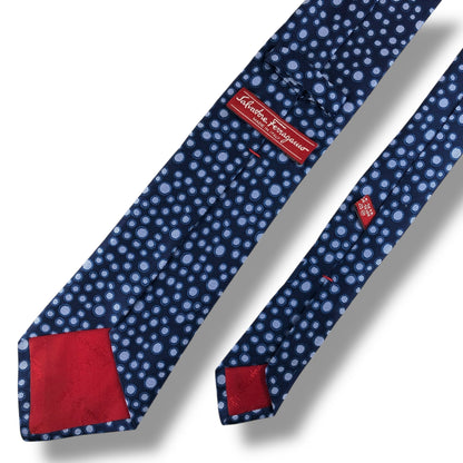 【7596】美品！サルヴァトーレフェラガモ　ネクタイ　ネイビー系　ドット柄