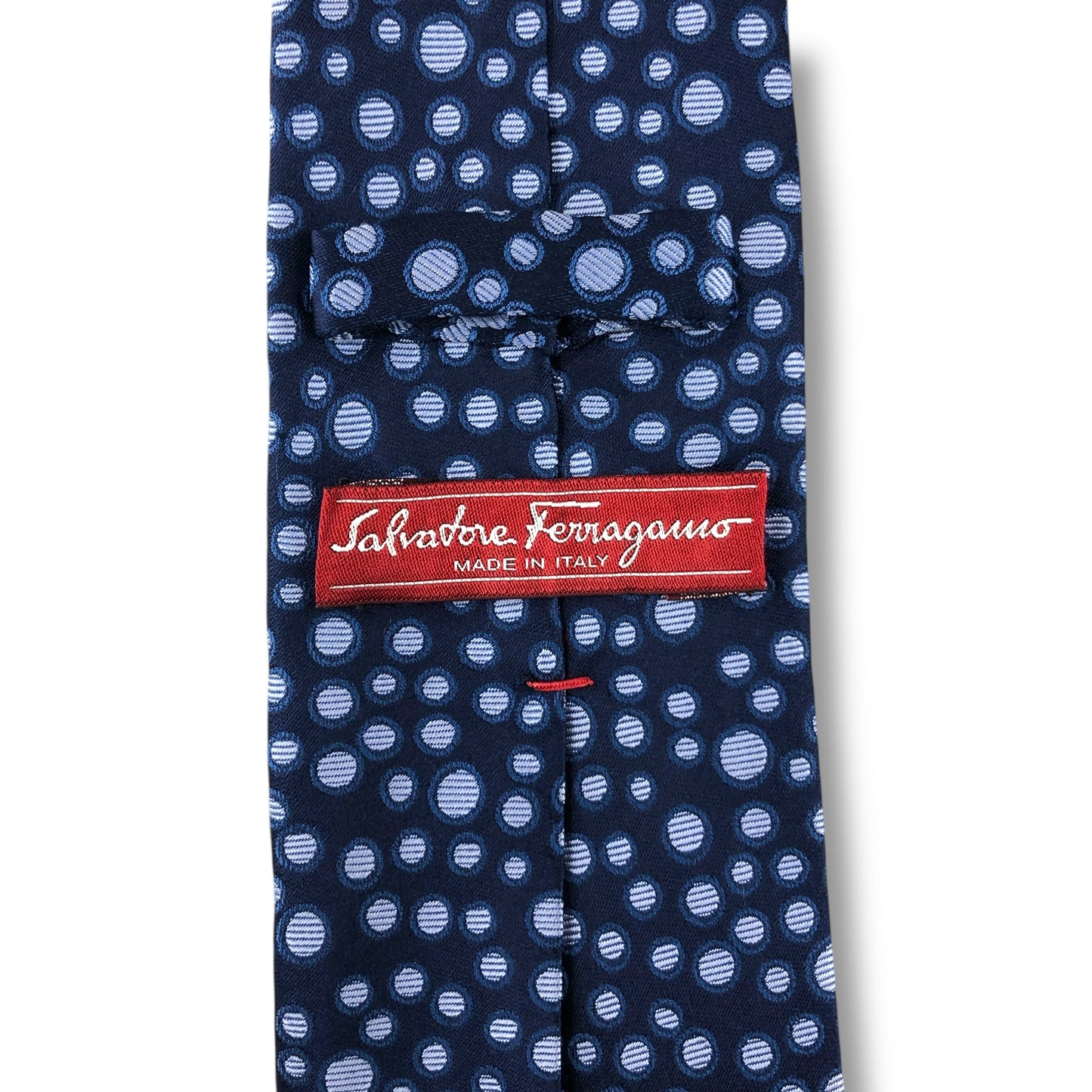 【7596】美品！サルヴァトーレフェラガモ　ネクタイ　ネイビー系　ドット柄