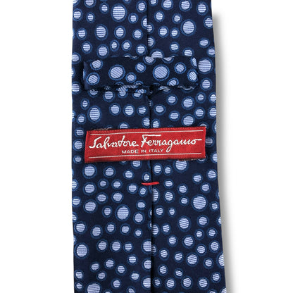 【7596】美品！サルヴァトーレフェラガモ　ネクタイ　ネイビー系　ドット柄