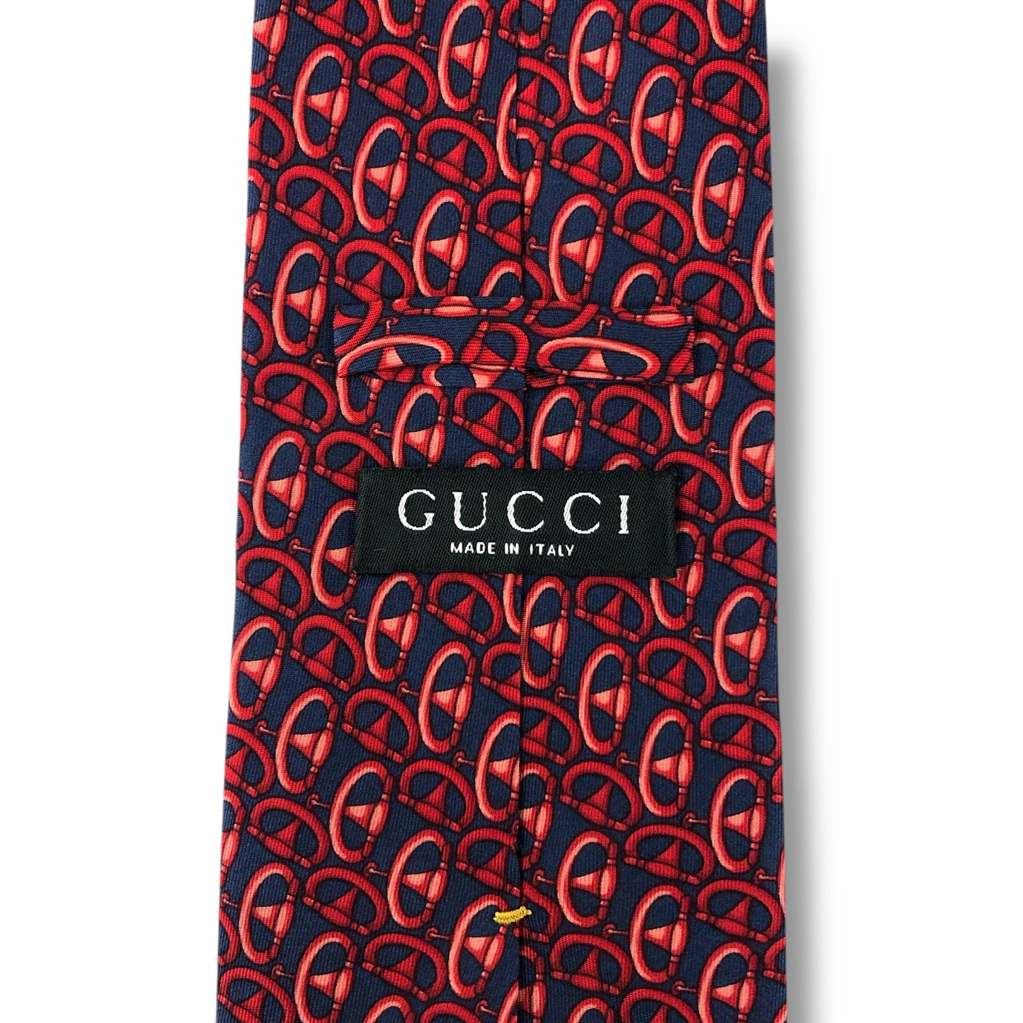 【7603】良品！グッチ　ネクタイ　レッド系　ネイビー系