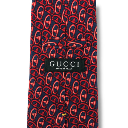 【7603】良品！グッチ　ネクタイ　レッド系　ネイビー系