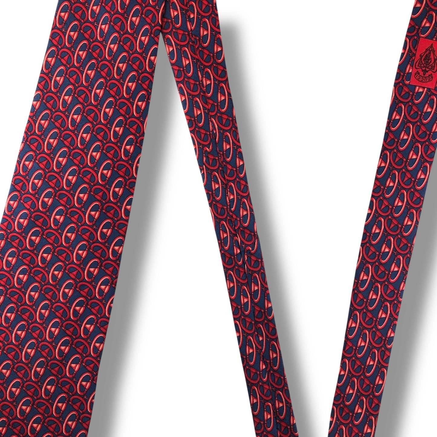 【7603】良品！グッチ　ネクタイ　レッド系　ネイビー系