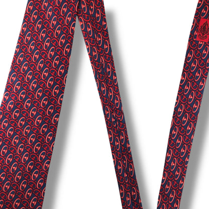 【7603】良品！グッチ　ネクタイ　レッド系　ネイビー系