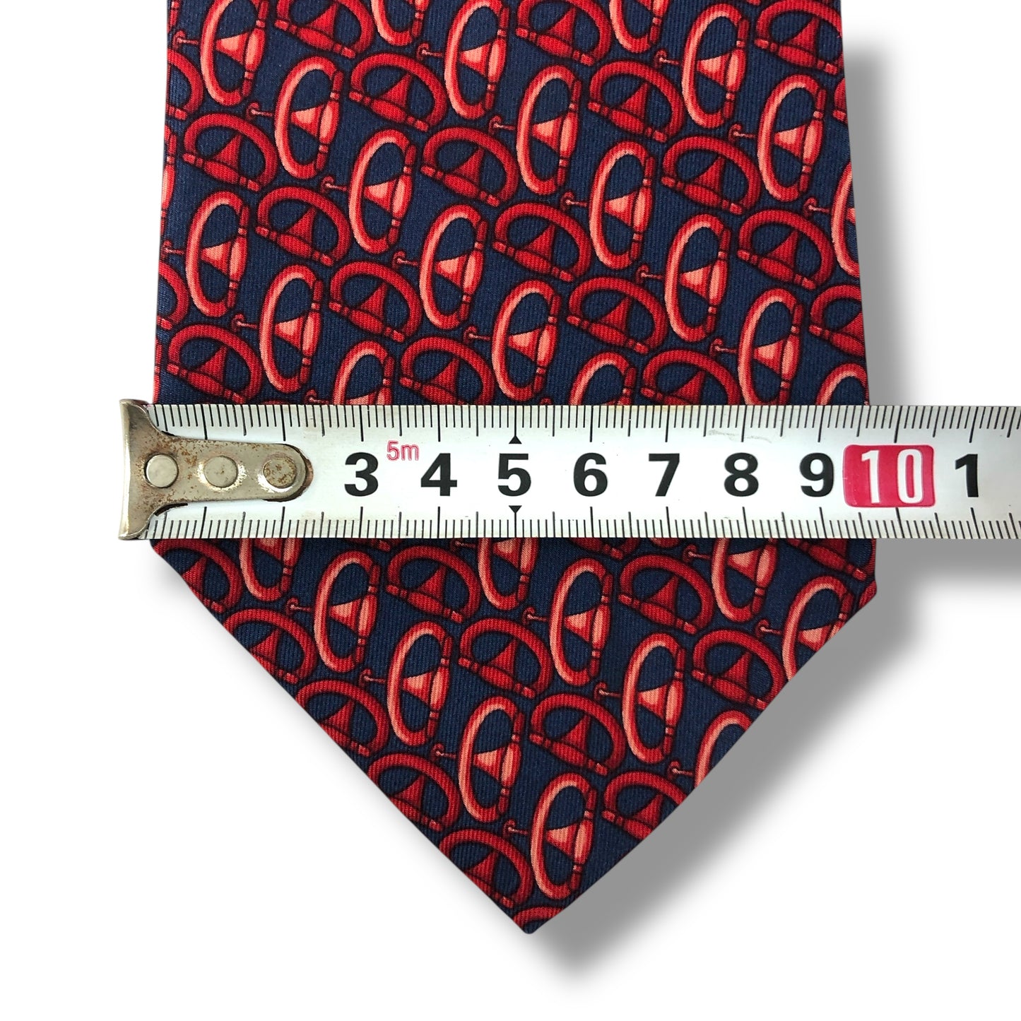 【7603】良品！グッチ　ネクタイ　レッド系　ネイビー系