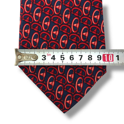 【7603】良品！グッチ　ネクタイ　レッド系　ネイビー系