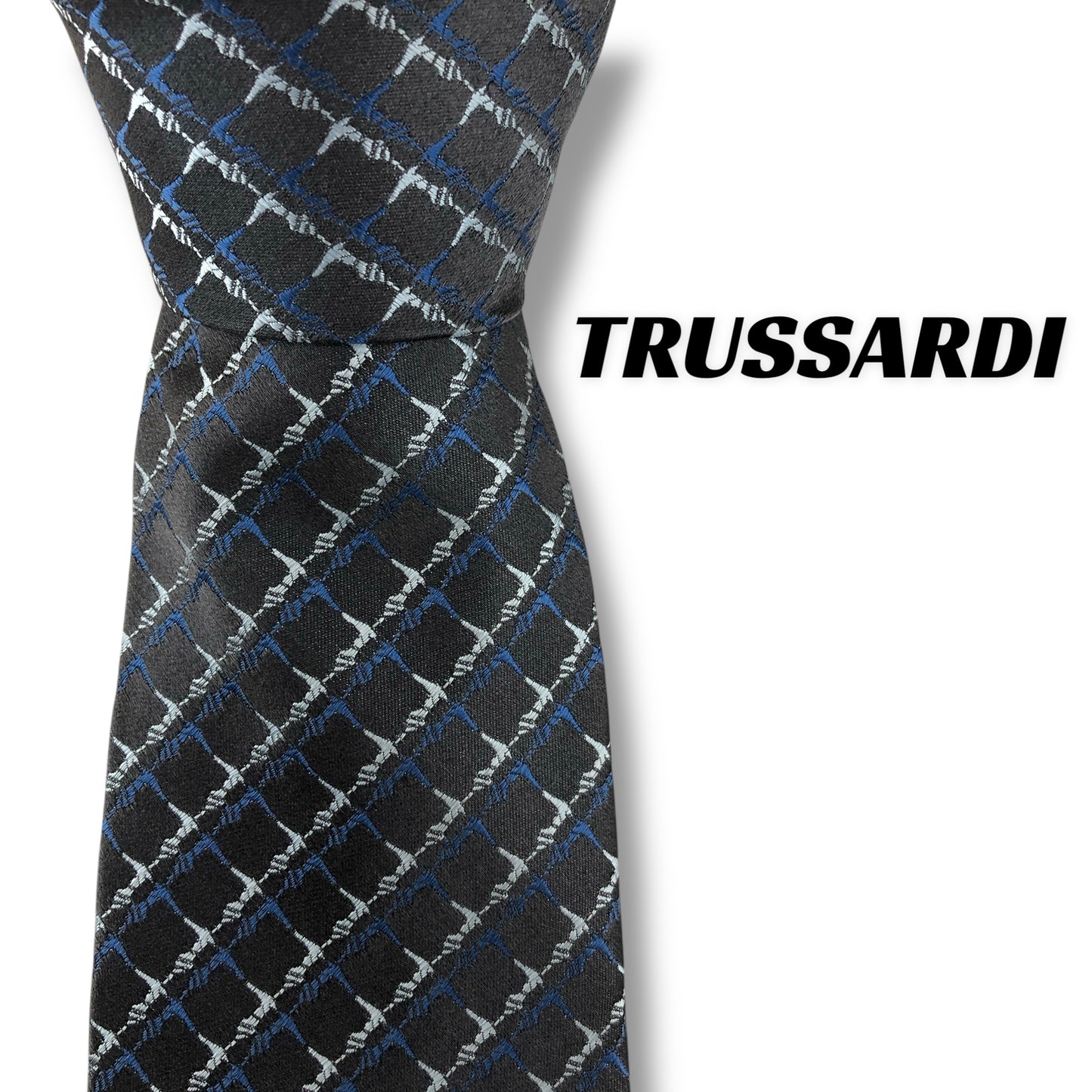 【7604】良品！トラサルディ　ネクタイ　グレー系　アイコン柄