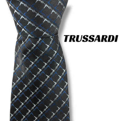 【7604】良品！トラサルディ　ネクタイ　グレー系　アイコン柄