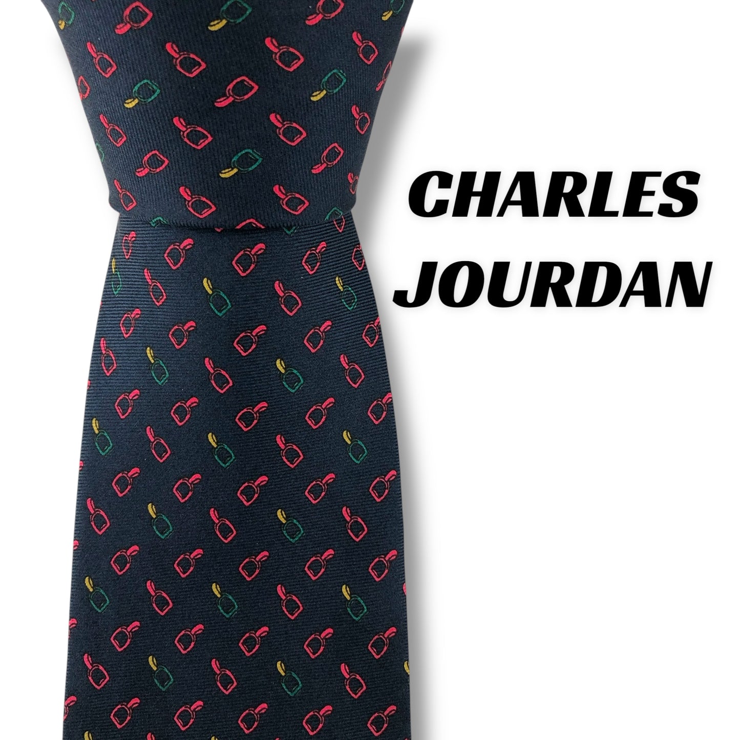 【7606】良品！シャルルジョルダン　ネクタイ　ネイビー系