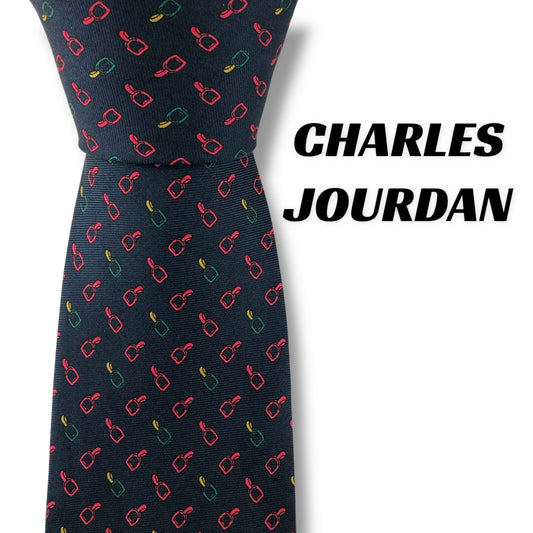 【7606】良品！シャルルジョルダン　ネクタイ　ネイビー系