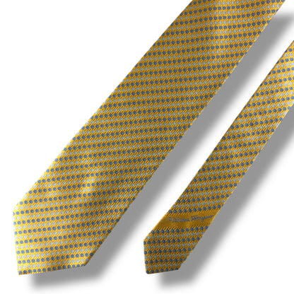 【7607】美品！フェラガモ　ネクタイ　イエロー・ゴールド系　ドット柄