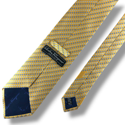 【7607】美品！フェラガモ　ネクタイ　イエロー・ゴールド系　ドット柄