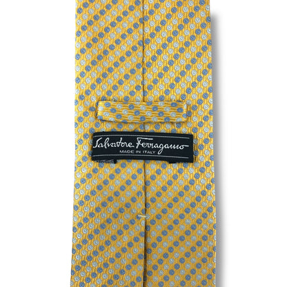 【7607】美品！フェラガモ　ネクタイ　イエロー・ゴールド系　ドット柄