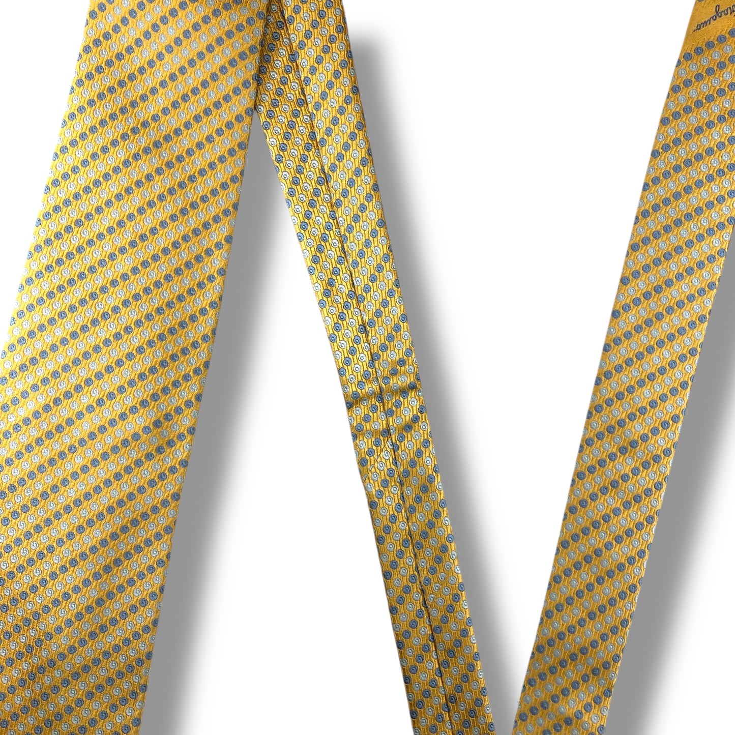 【7607】美品！フェラガモ　ネクタイ　イエロー・ゴールド系　ドット柄
