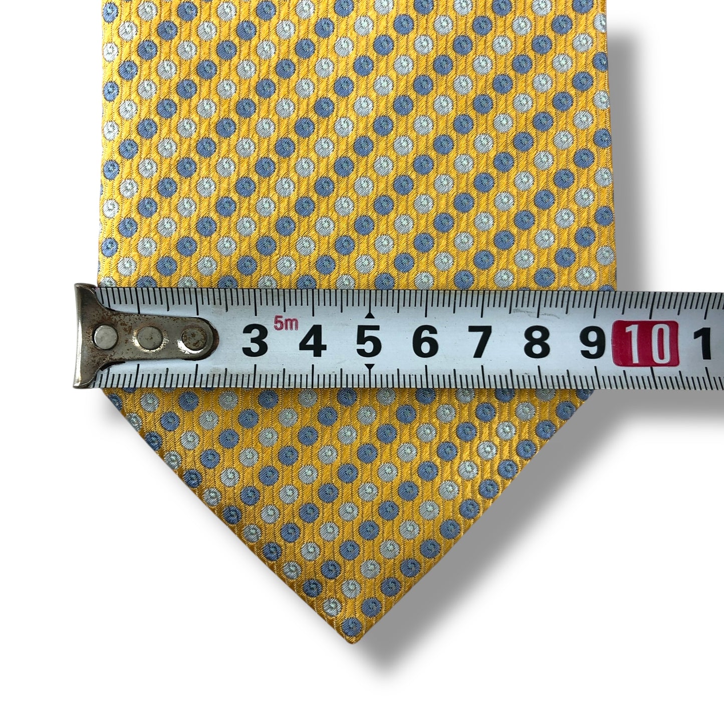 【7607】美品！フェラガモ　ネクタイ　イエロー・ゴールド系　ドット柄