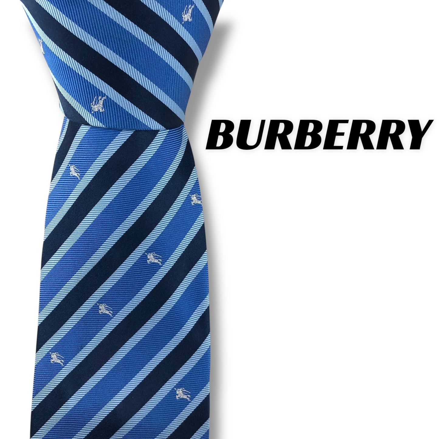 【7610】良品！バーバリー　ネクタイ　ブルー系　ストライプ柄