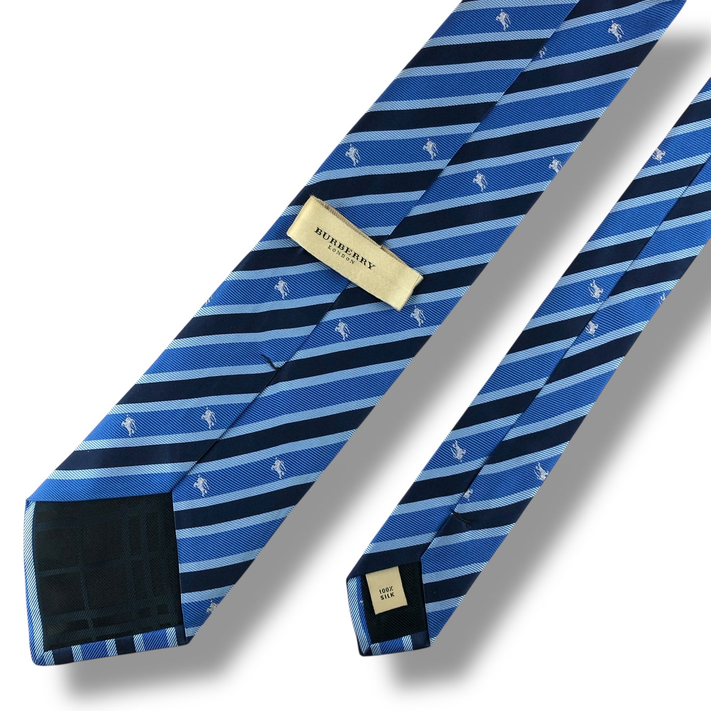 【7610】良品！バーバリー　ネクタイ　ブルー系　ストライプ柄