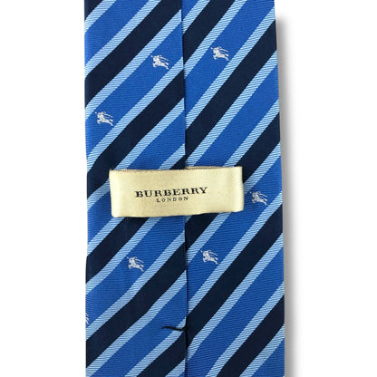 【7610】良品！バーバリー　ネクタイ　ブルー系　ストライプ柄