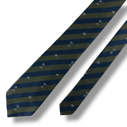 【7615】良品！バーバリー　ネクタイ　緑、青系　ストライプ柄
