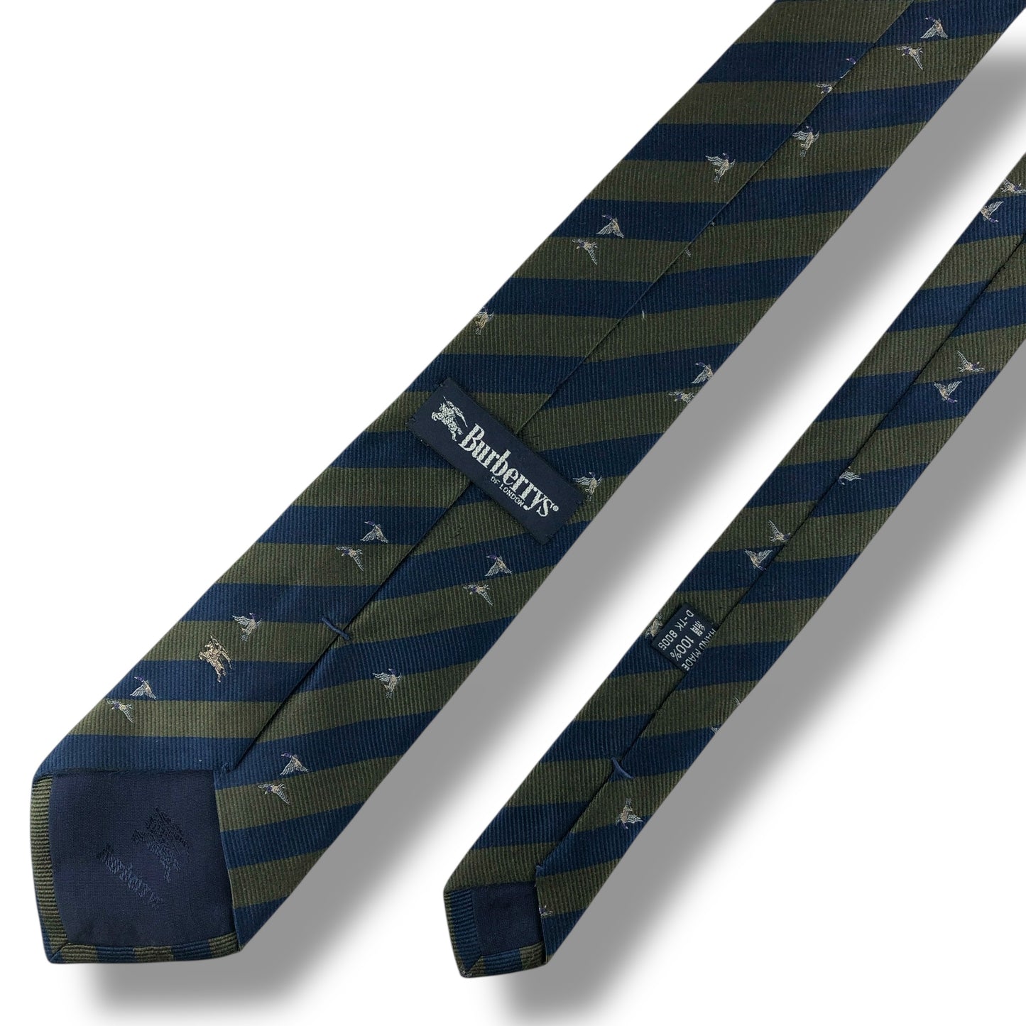 【7615】良品！バーバリー　ネクタイ　緑、青系　ストライプ柄