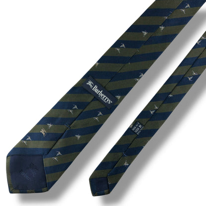 【7615】良品！バーバリー　ネクタイ　緑、青系　ストライプ柄