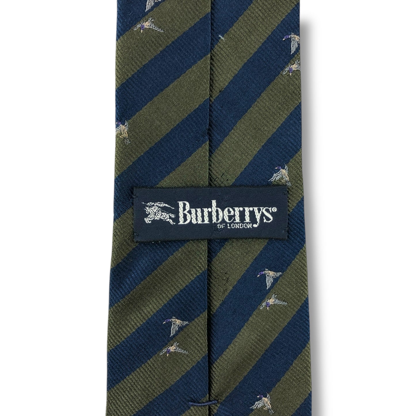 【7615】良品！バーバリー　ネクタイ　緑、青系　ストライプ柄