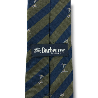 【7615】良品！バーバリー　ネクタイ　緑、青系　ストライプ柄