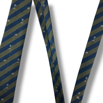 【7615】良品！バーバリー　ネクタイ　緑、青系　ストライプ柄