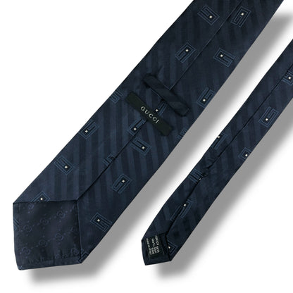 【7621】美品ー良品！グッチ　ネクタイ　ネイビー系　G柄