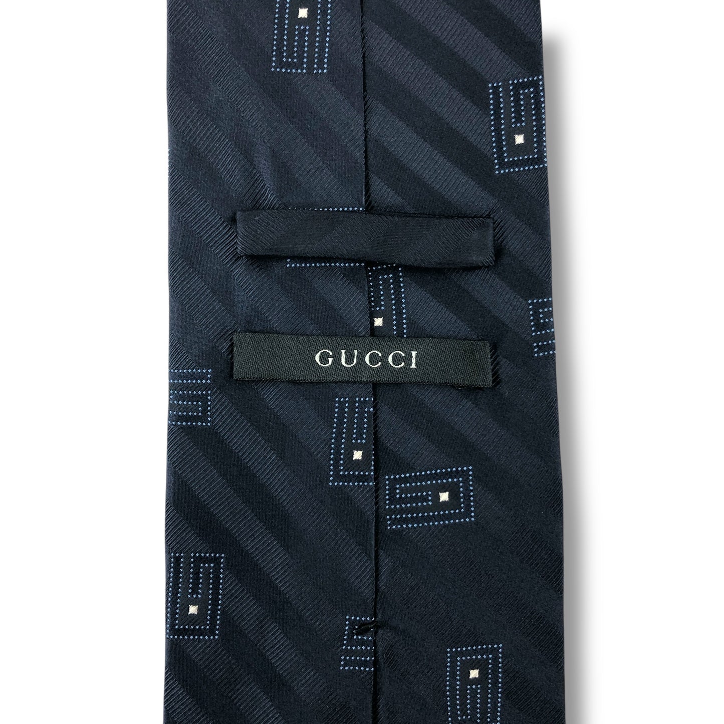 【7621】美品ー良品！グッチ　ネクタイ　ネイビー系　G柄